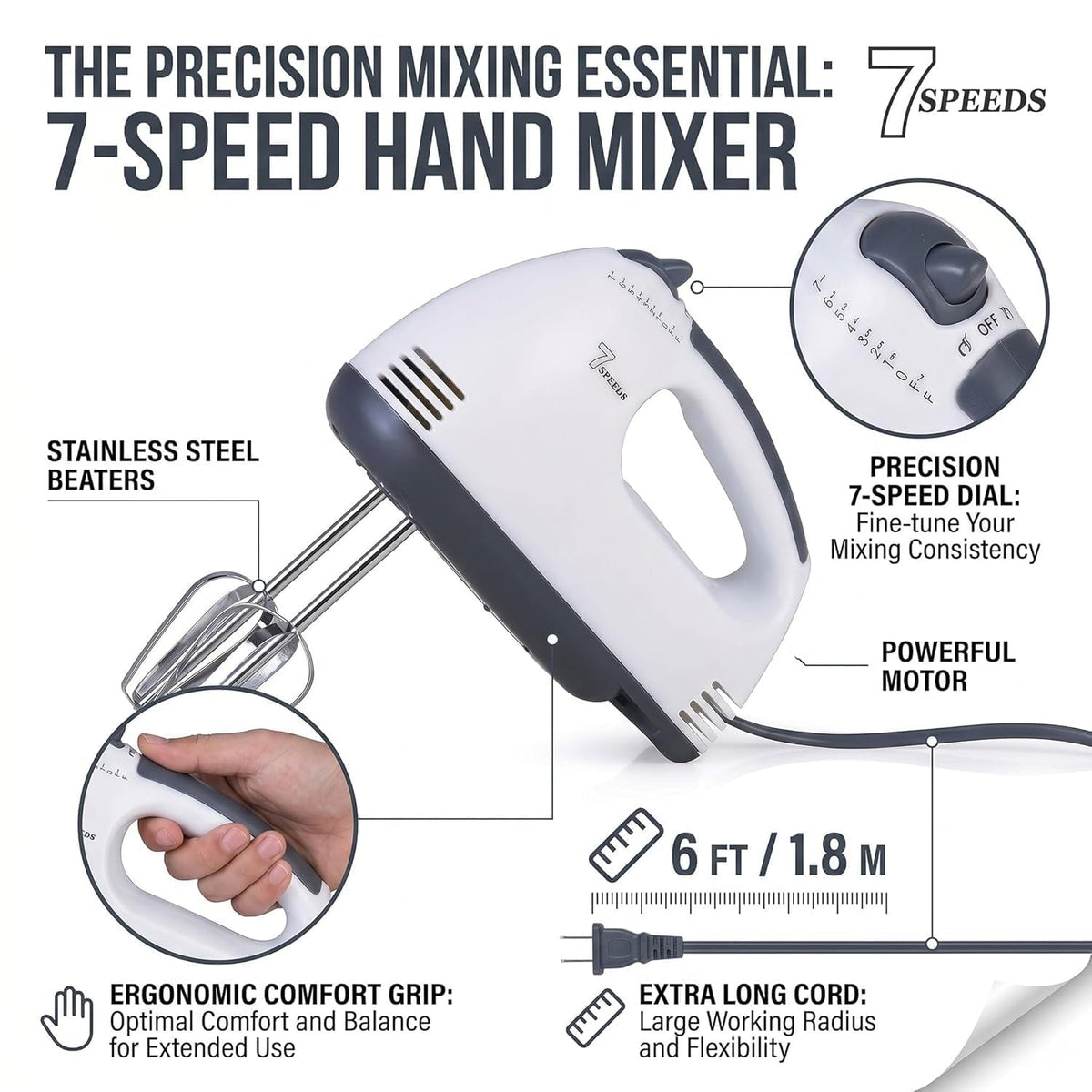2143 Compact Hand Electric Mixerblender For Whippingmixing With Attachments